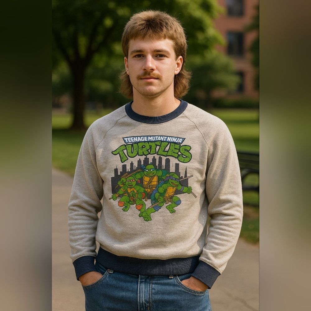 "Teenage Mutant Ninja Turtles" 2014 Sweatshirt Grey L Ringer TMNT Top 2010s Fash